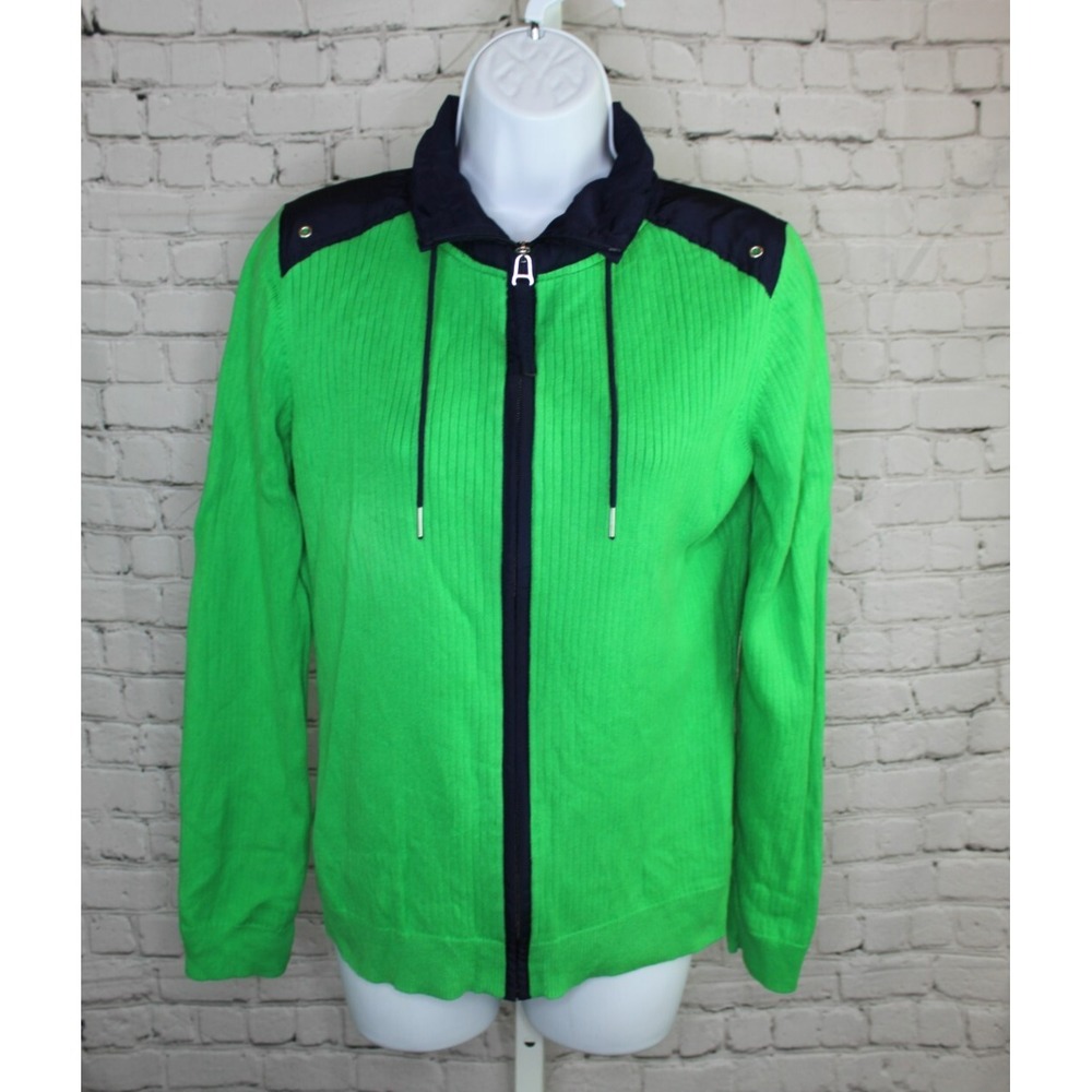Women's Lauren Ralph Lauren Active Sweater Green Full Zip Size Large Preppy EUC